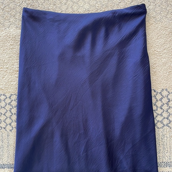 Forgotten Grace Navy Blue Satin Midi Skirt - Picture 2 of 6
